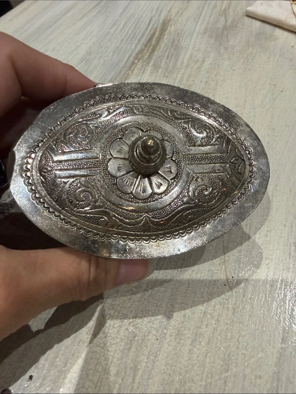 Vintage Numbered and stamped Ornate Silver-Tone Decorative Lidded Trinket Box